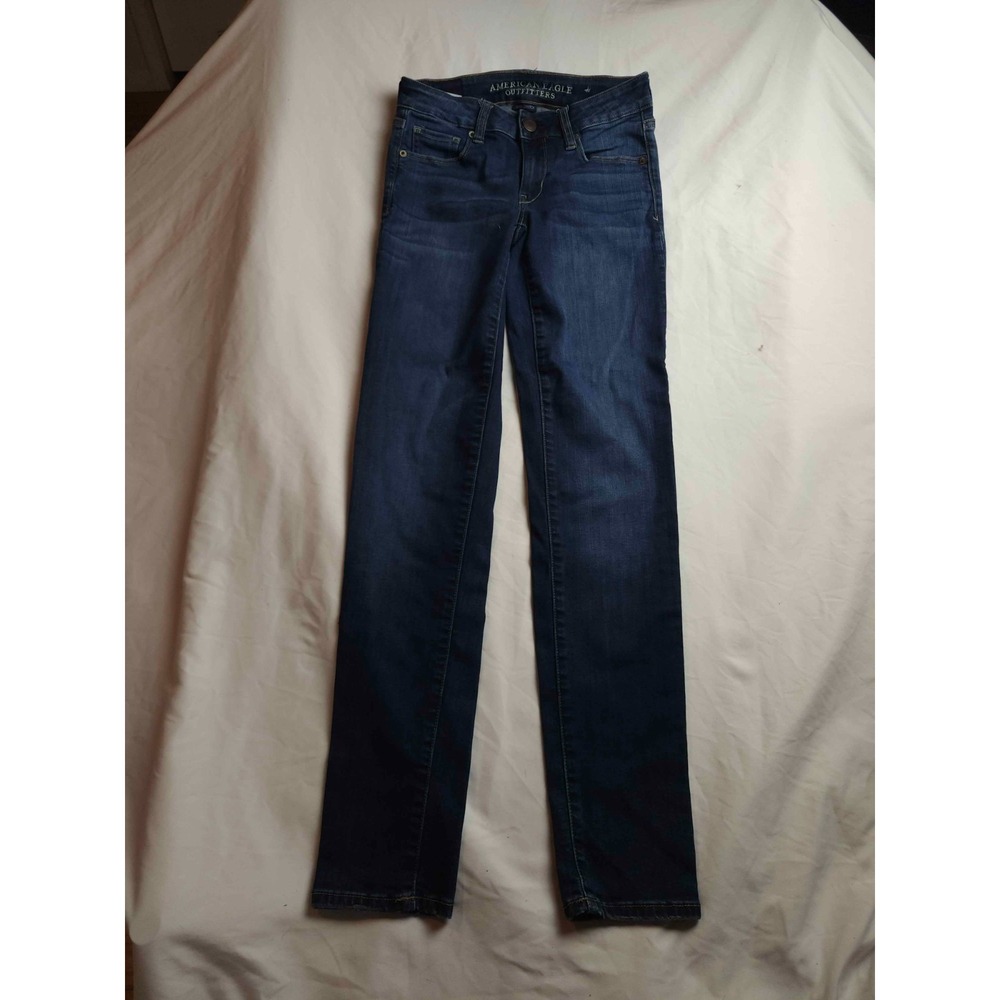 American Eagle Super Stretch Skinny Jeans Womens Size 0 Long Blue Denim Preppy